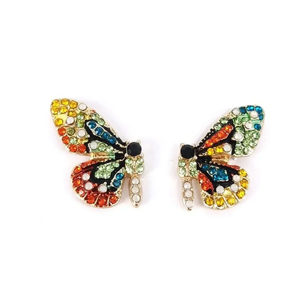 Butterfly Goldtone Post Earrings with Colorful Crystals